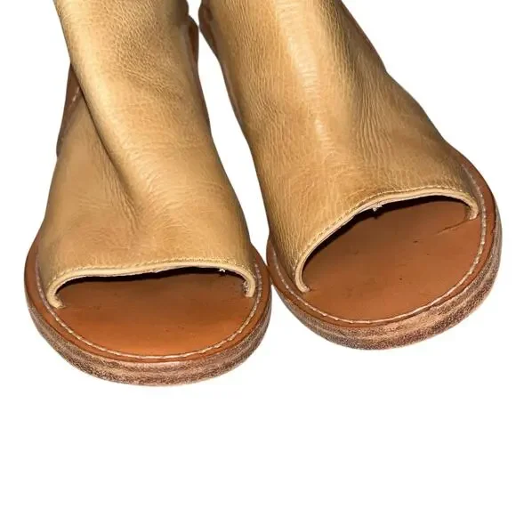 Free People Phoenix Heel Boot – Size 37 (7) Washed Leather, Natural Open Toe - Picture 5 of 11